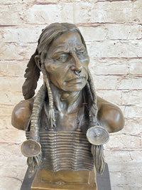 Native American Warrior Chief Bronze Bust Sculpture