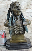 Indian Native American Chief Bust Bronze Marble Base by Milo