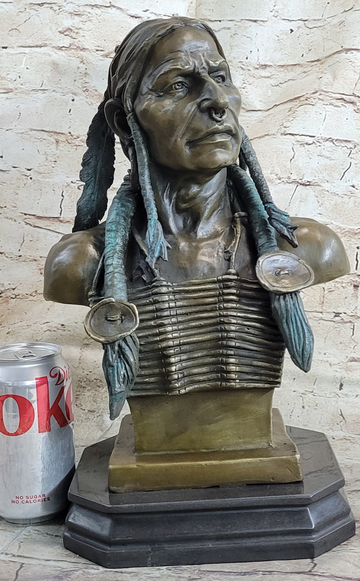 Indian Native American Chief Bust Bronze Marble Base by Milo