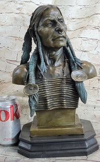 Indian Native American Chief Bust Bronze Marble Base by Milo