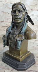 Indian Native American Chief Bust Bronze Marble Base by Milo