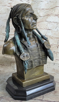 Indian Native American Chief Bust Bronze Marble Base by Milo