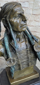 Indian Native American Chief Bust Bronze Marble Base by Milo