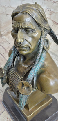 Indian Native American Chief Bust Bronze Marble Base by Milo