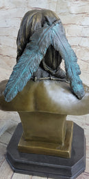 Indian Native American Chief Bust Bronze Marble Base by Milo