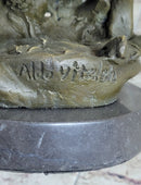 Two Running Boys with Dog Bronze Sculpture Marble Base