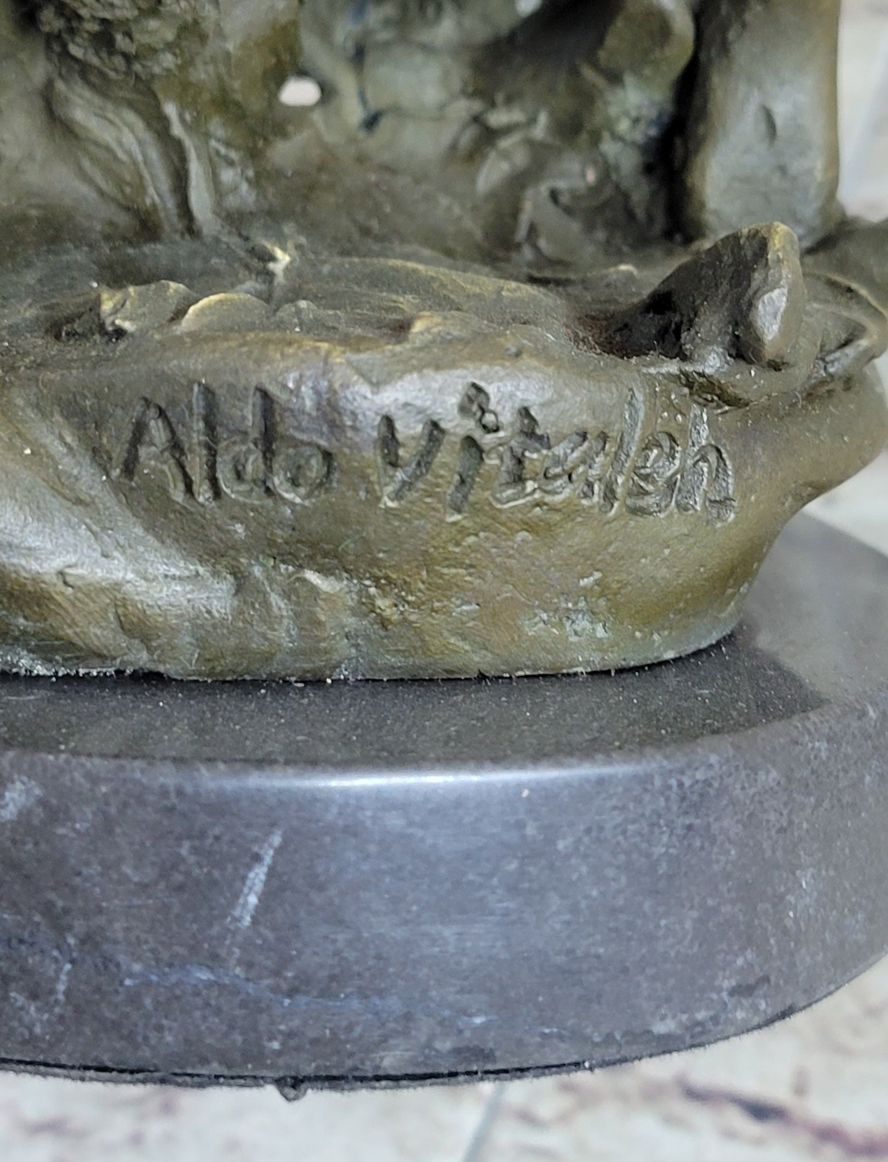 Two Running Boys with Dog Bronze Sculpture Marble Base