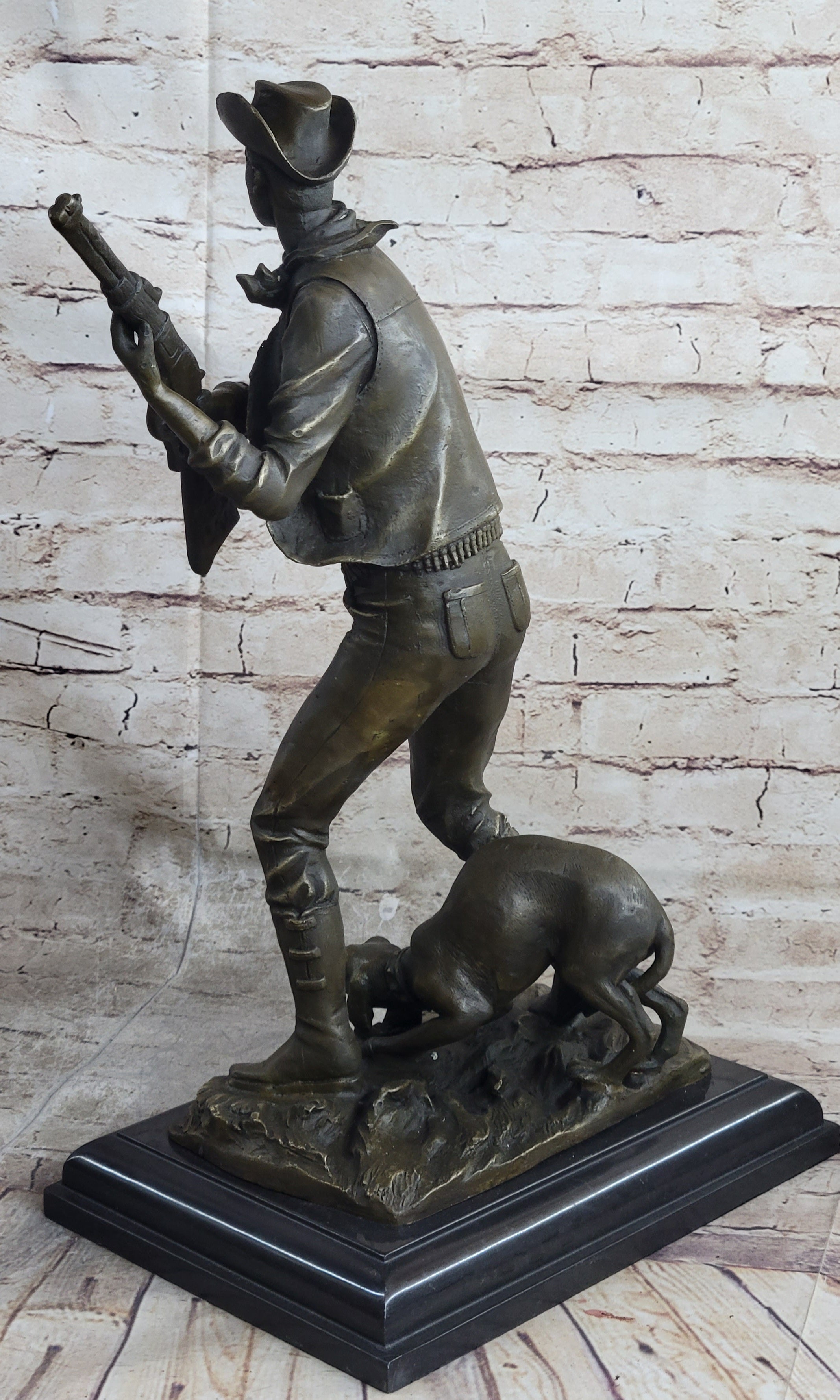 Signed Aldo Vitaleh Cowboy W/ Gun and His Dog Bronze