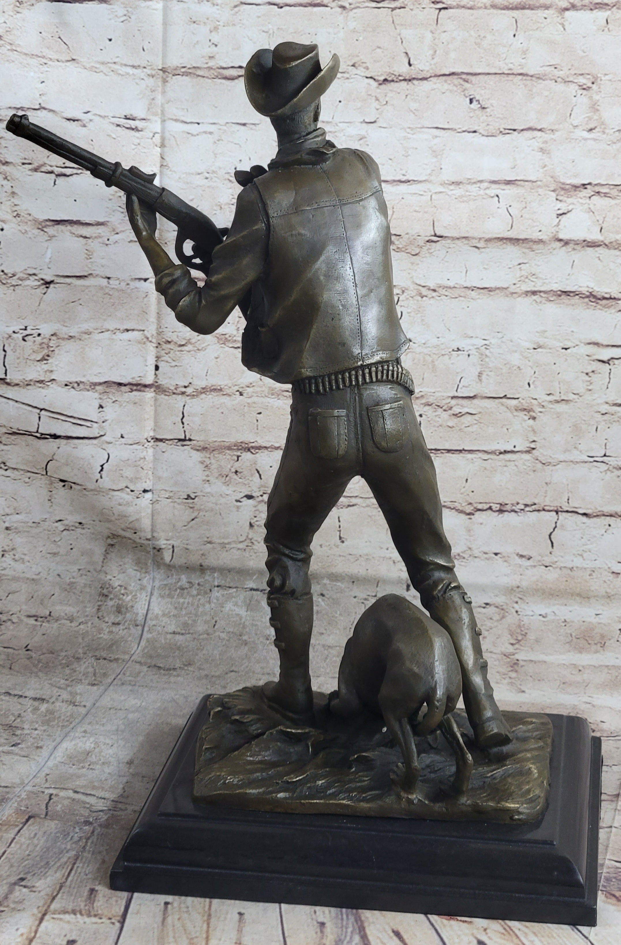 Signed Aldo Vitaleh Cowboy W/ Gun and His Dog Bronze