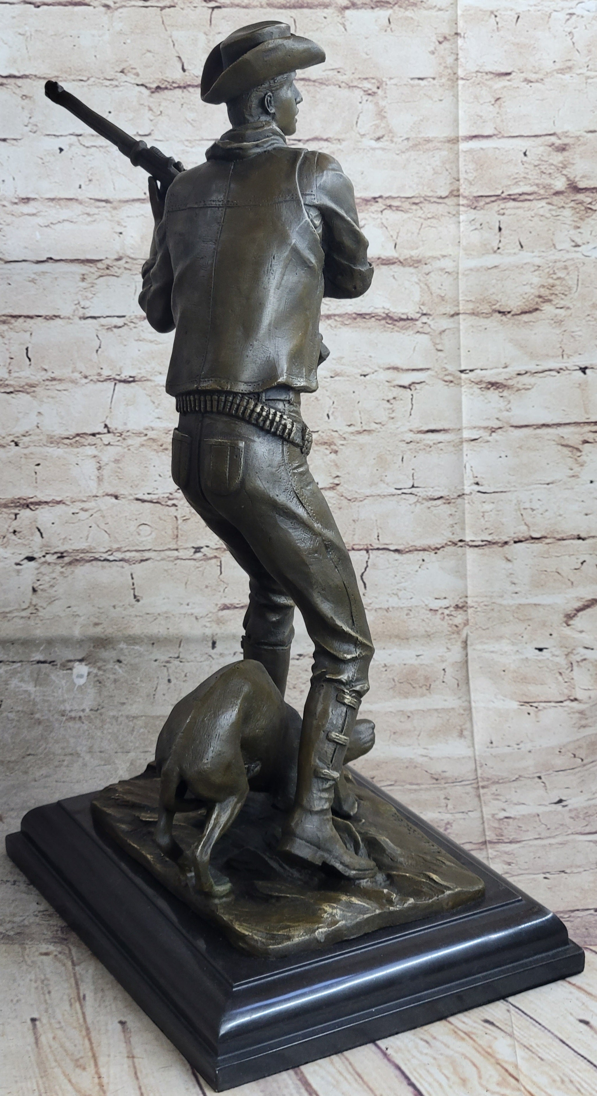 Signed Aldo Vitaleh Cowboy W/ Gun and His Dog Bronze