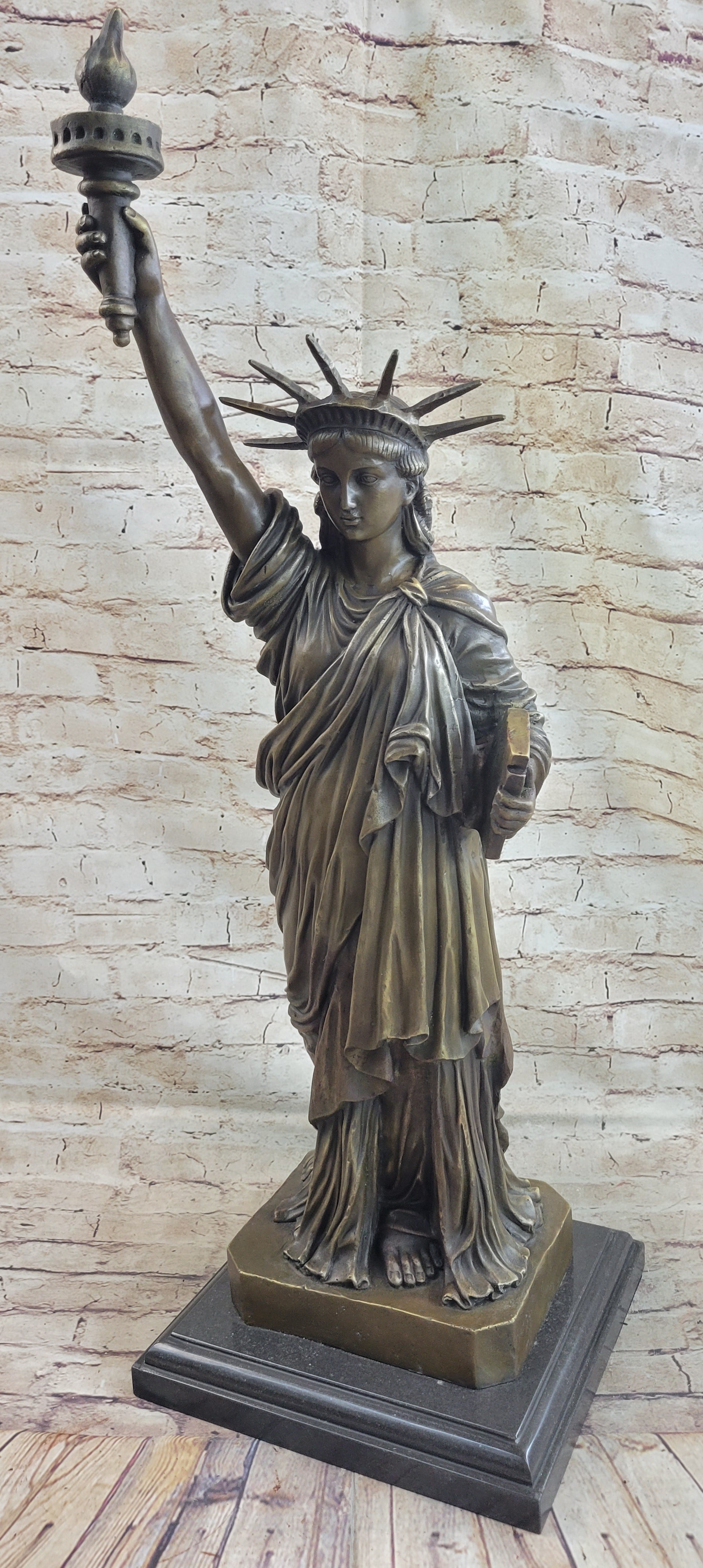 Statue of Liberty NYC Bronze Sculpture Replica on Marble Base