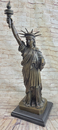 Statue of Liberty NYC Bronze Sculpture Replica on Marble Base