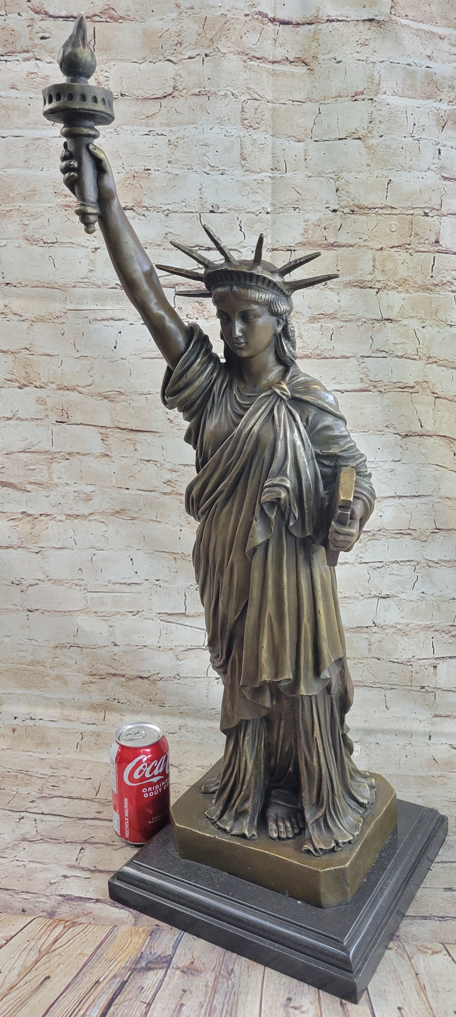 Statue of Liberty NYC Bronze Sculpture Replica on Marble Base