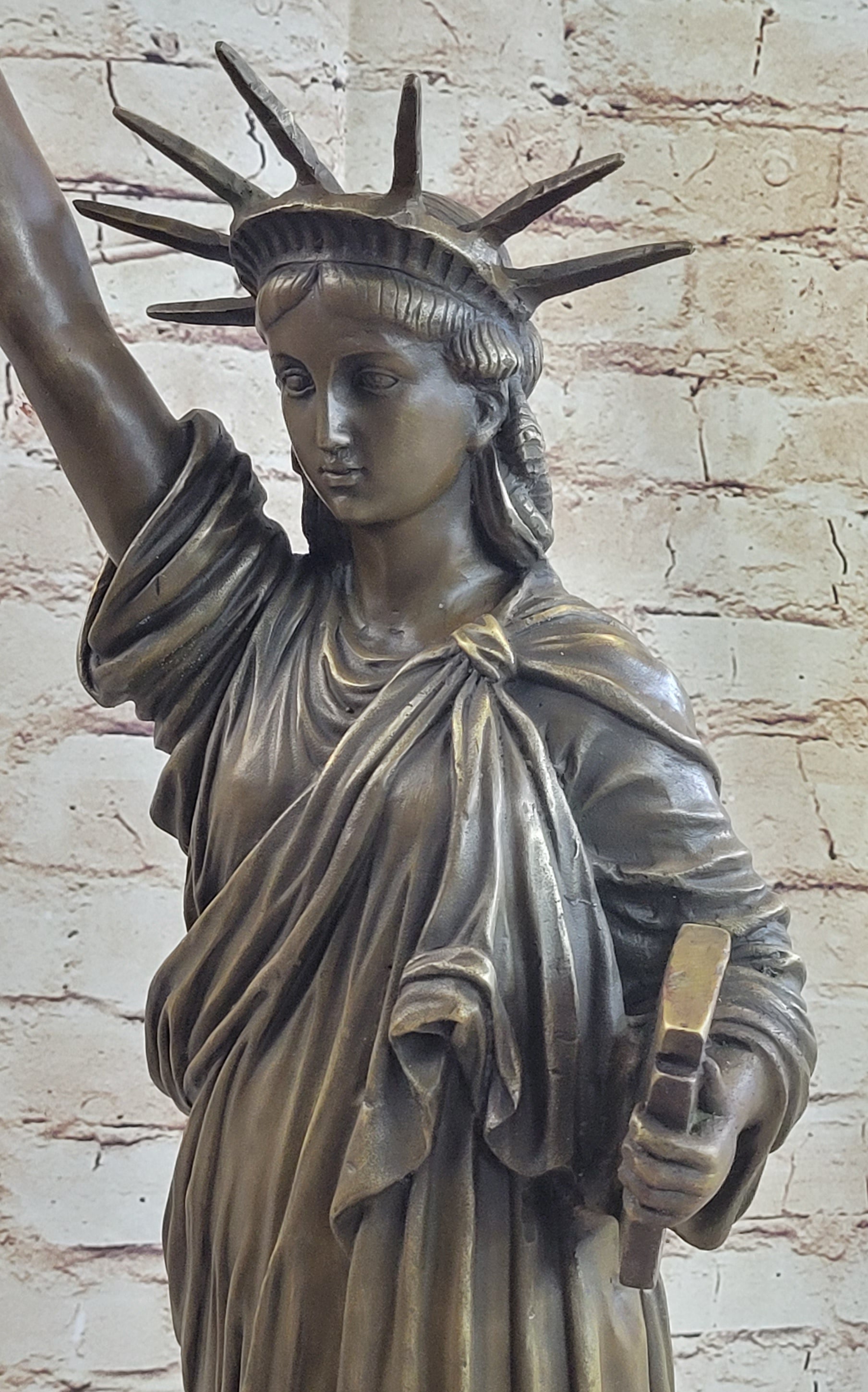 Statue of Liberty NYC Bronze Sculpture Replica on Marble Base