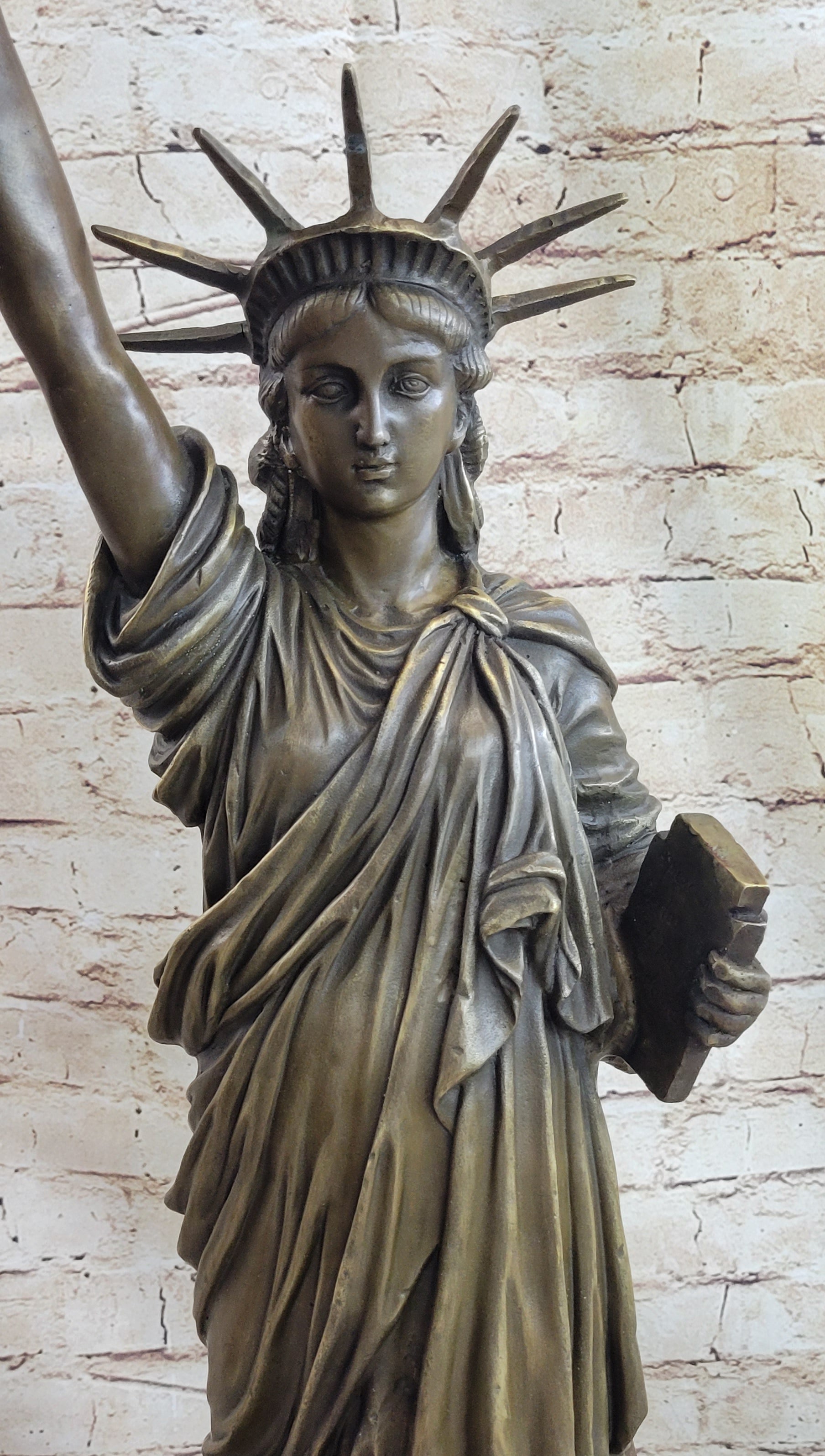Statue of Liberty NYC Bronze Sculpture Replica on Marble Base