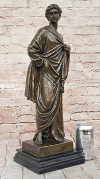 Draped Roman Woman Bronze Sculpture on Marble Base