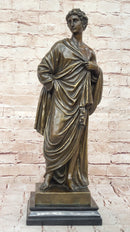 Draped Roman Woman Bronze Sculpture on Marble Base