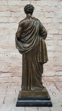 Draped Roman Woman Bronze Sculpture on Marble Base