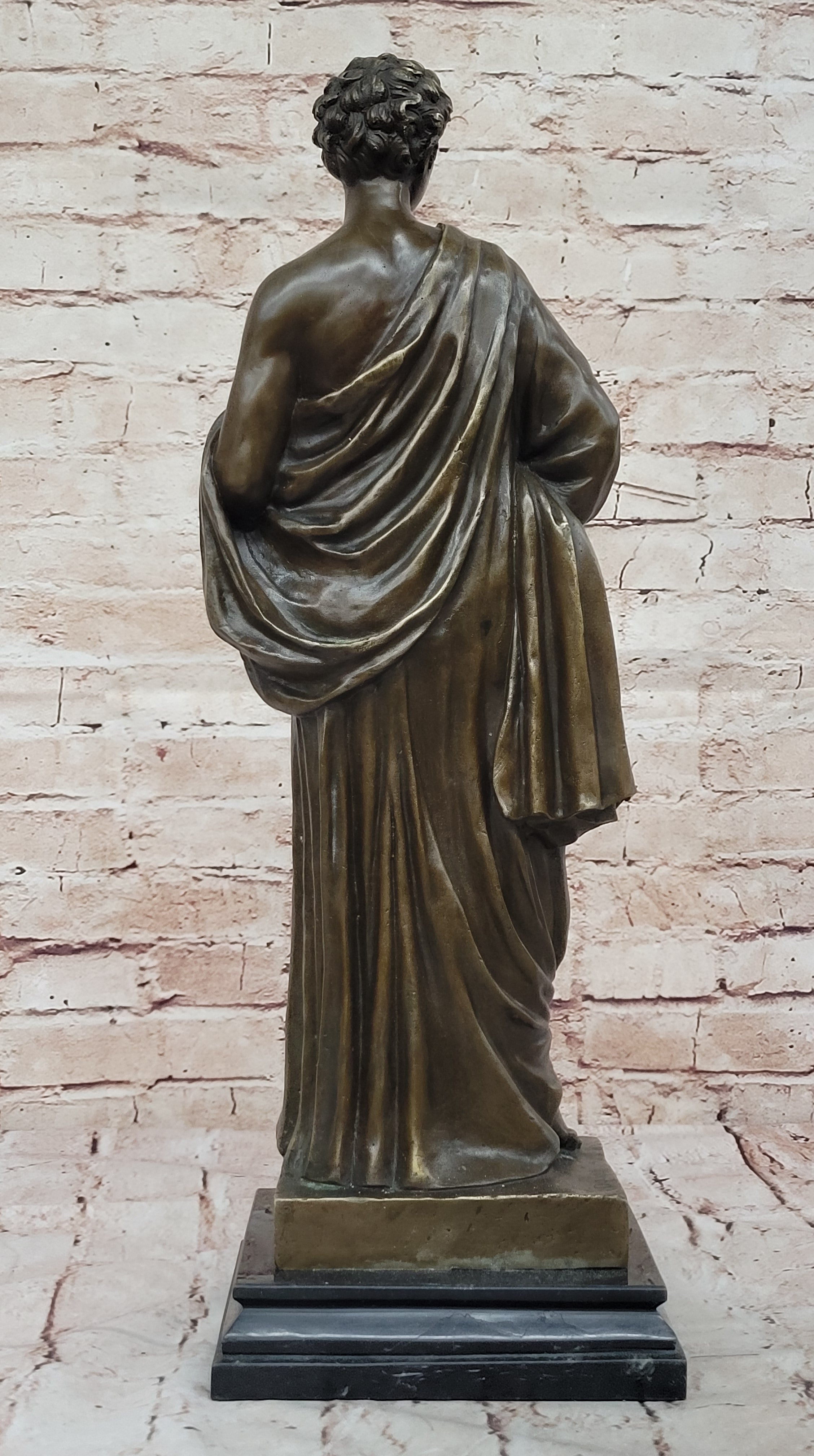 Draped Roman Woman Bronze Sculpture on Marble Base