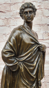 Draped Roman Woman Bronze Sculpture on Marble Base