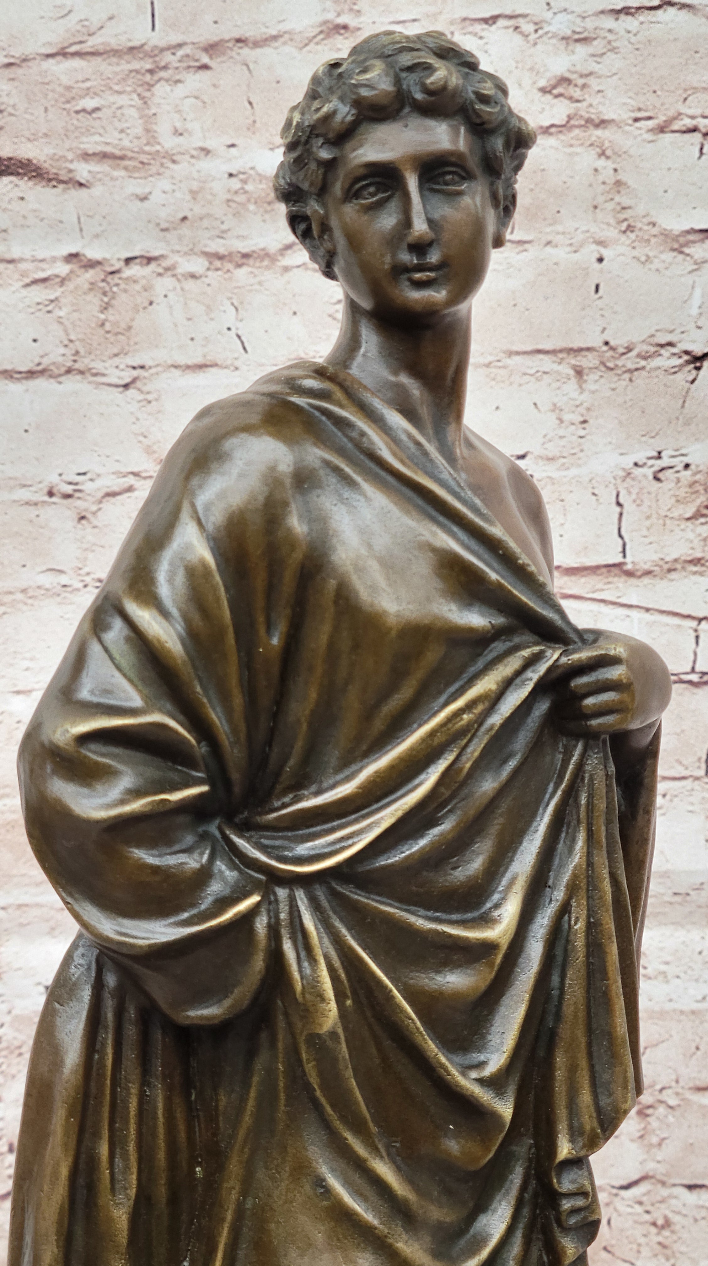 Draped Roman Woman Bronze Sculpture on Marble Base