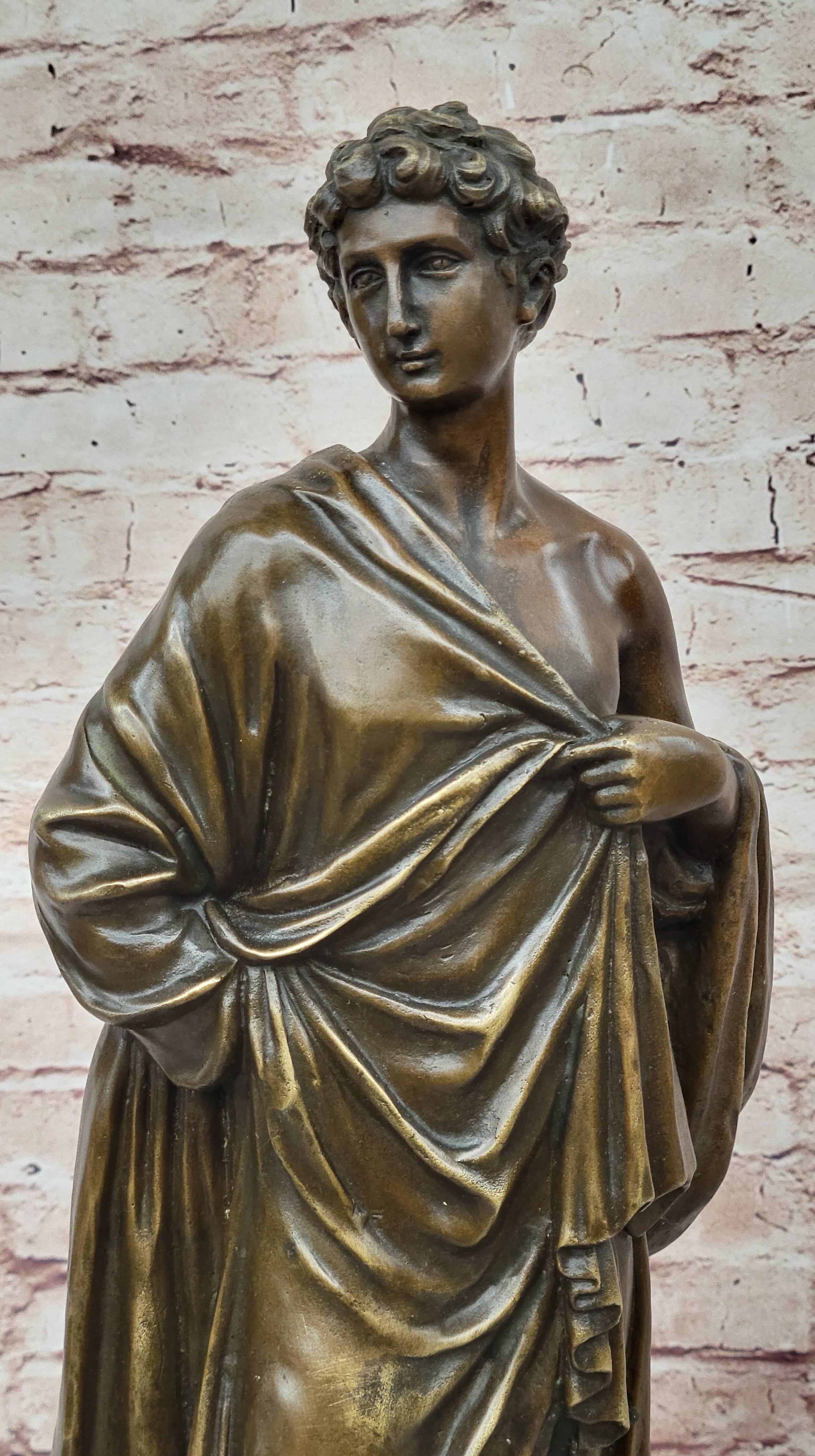 Draped Roman Woman Bronze Sculpture on Marble Base