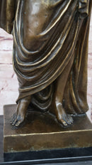 Draped Roman Woman Bronze Sculpture on Marble Base