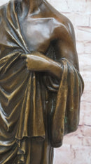 Draped Roman Woman Bronze Sculpture on Marble Base