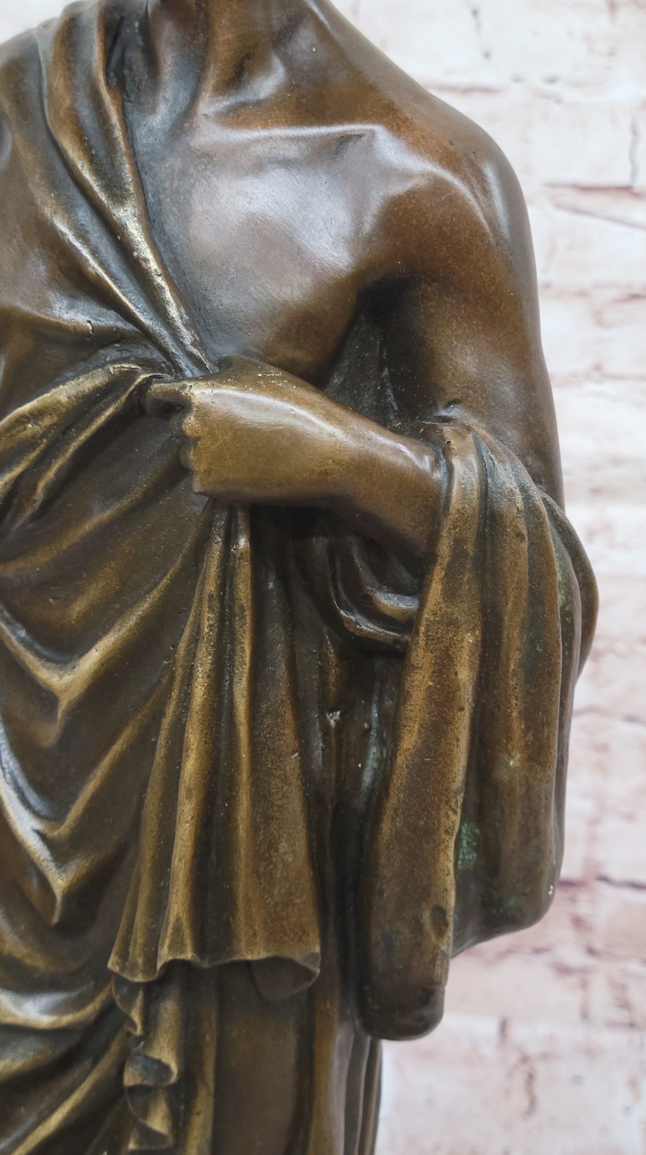 Draped Roman Woman Bronze Sculpture on Marble Base