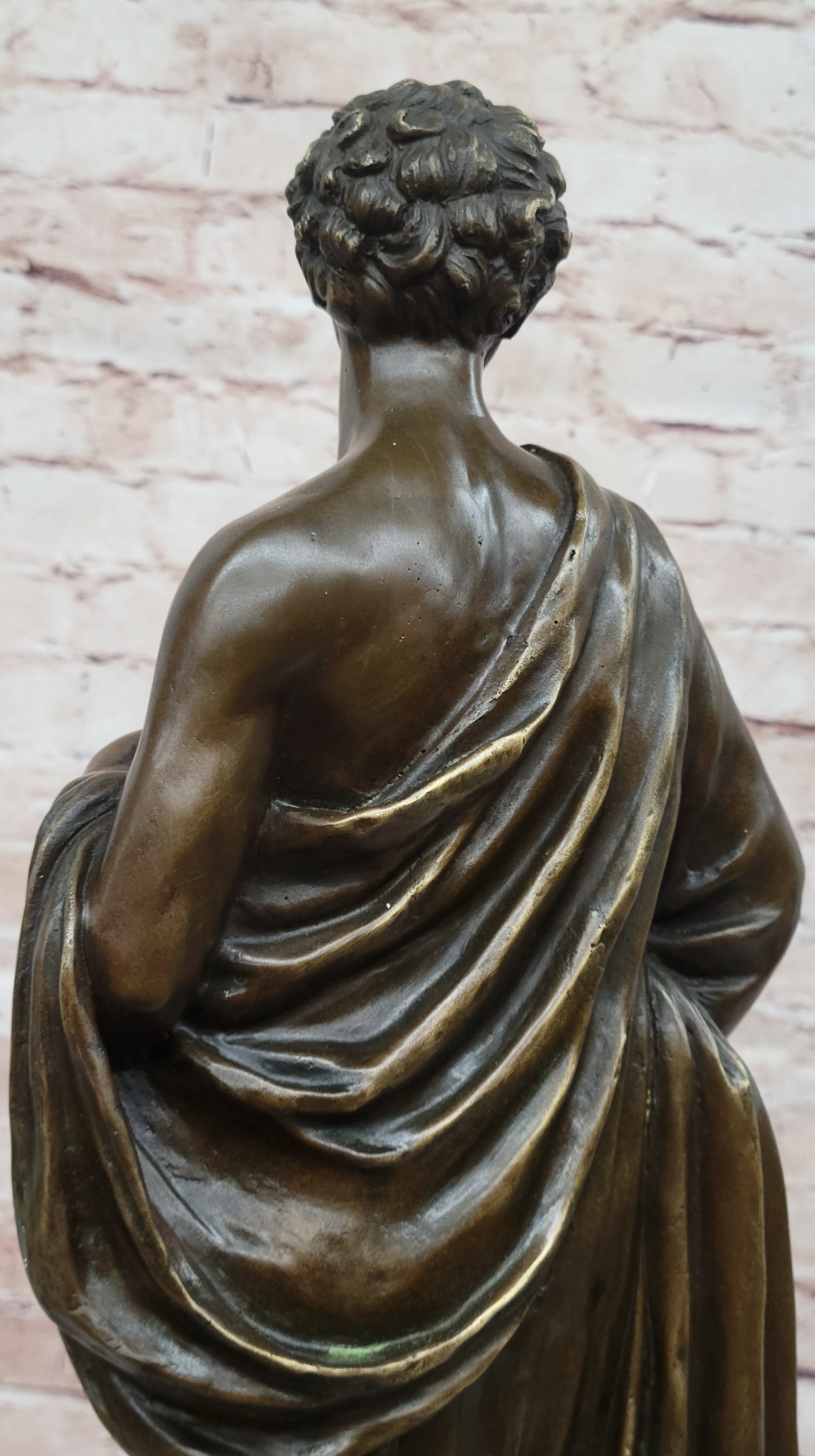 Draped Roman Woman Bronze Sculpture on Marble Base