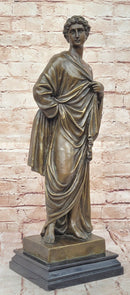 Draped Roman Woman Bronze Sculpture on Marble Base