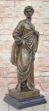 Draped Roman Woman Bronze Sculpture on Marble Base