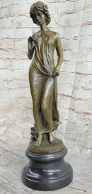 Bronze Sculpture Young Lady Gazes into a Flower by Moreau