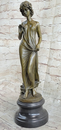 Bronze Sculpture Young Lady Gazes into a Flower by Moreau