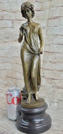 Bronze Sculpture Young Lady Gazes into a Flower by Moreau