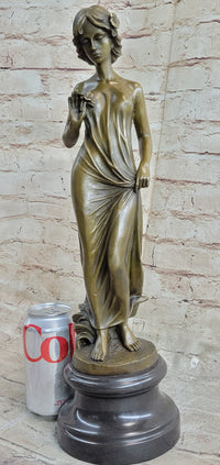 Bronze Sculpture Young Lady Gazes into a Flower by Moreau