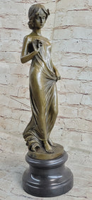 Bronze Sculpture Young Lady Gazes into a Flower by Moreau