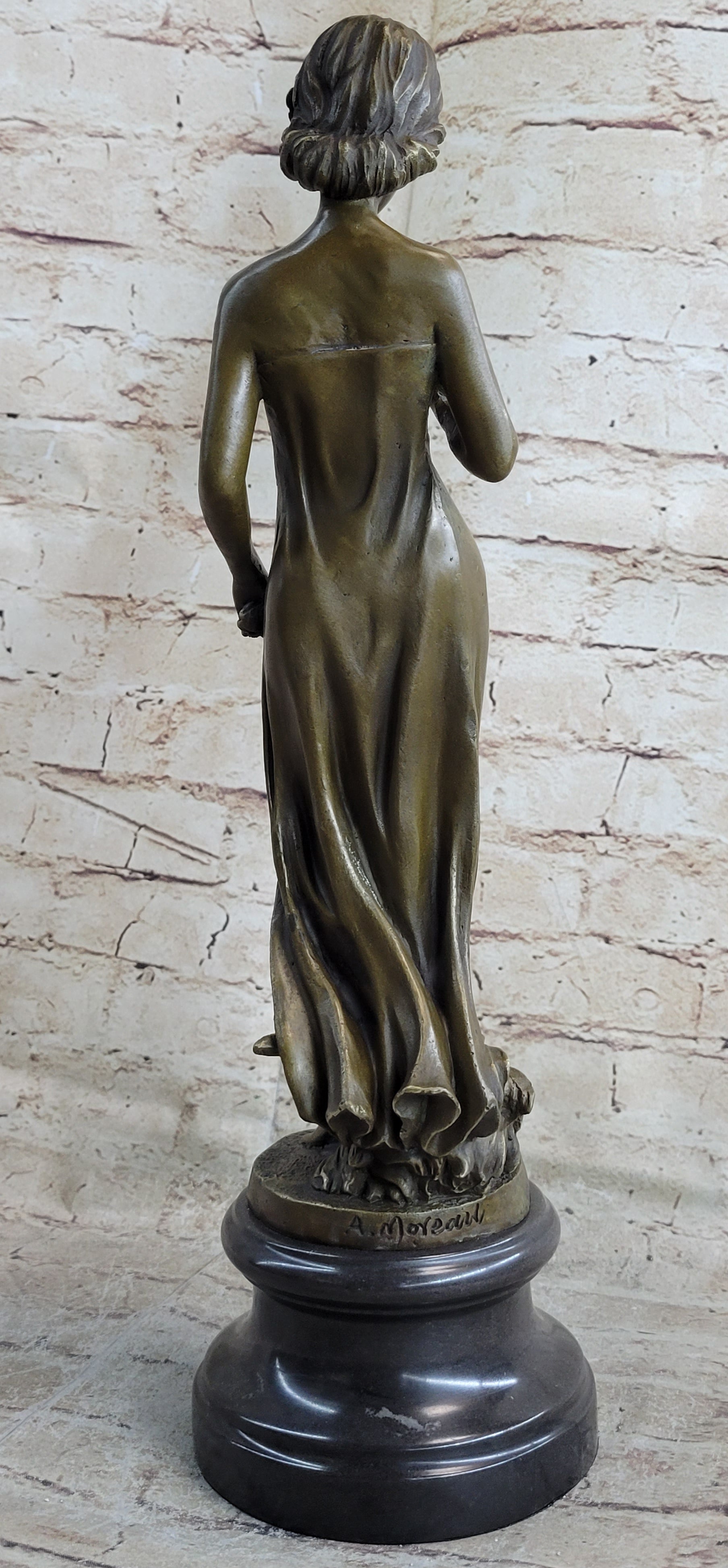 Bronze Sculpture Young Lady Gazes into a Flower by Moreau