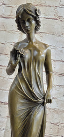 Bronze Sculpture Young Lady Gazes into a Flower by Moreau