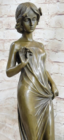 Bronze Sculpture Young Lady Gazes into a Flower by Moreau