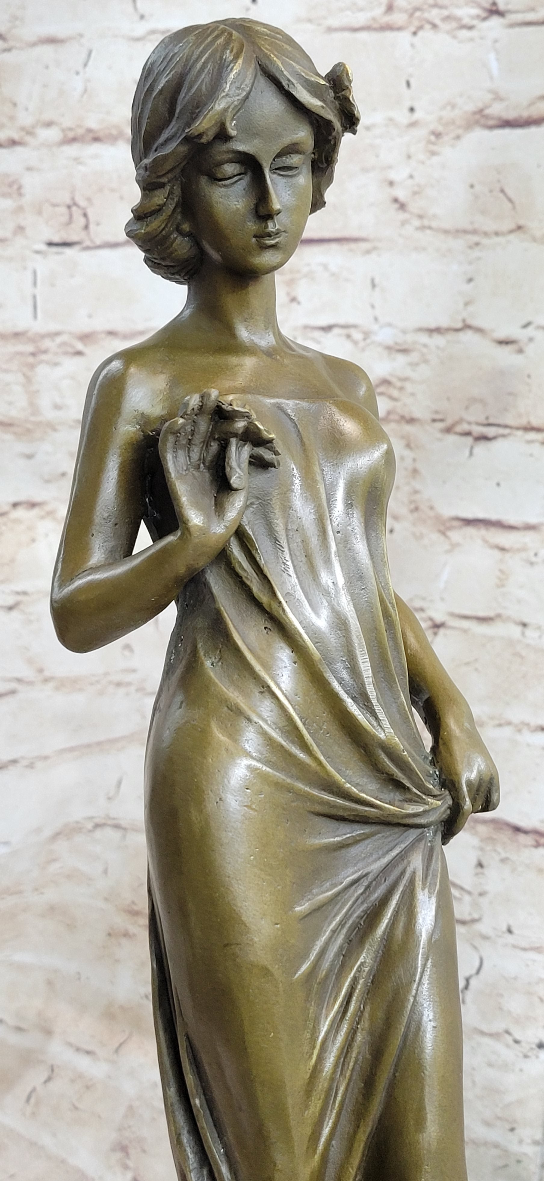 Bronze Sculpture Young Lady Gazes into a Flower by Moreau