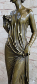 Bronze Sculpture Young Lady Gazes into a Flower by Moreau