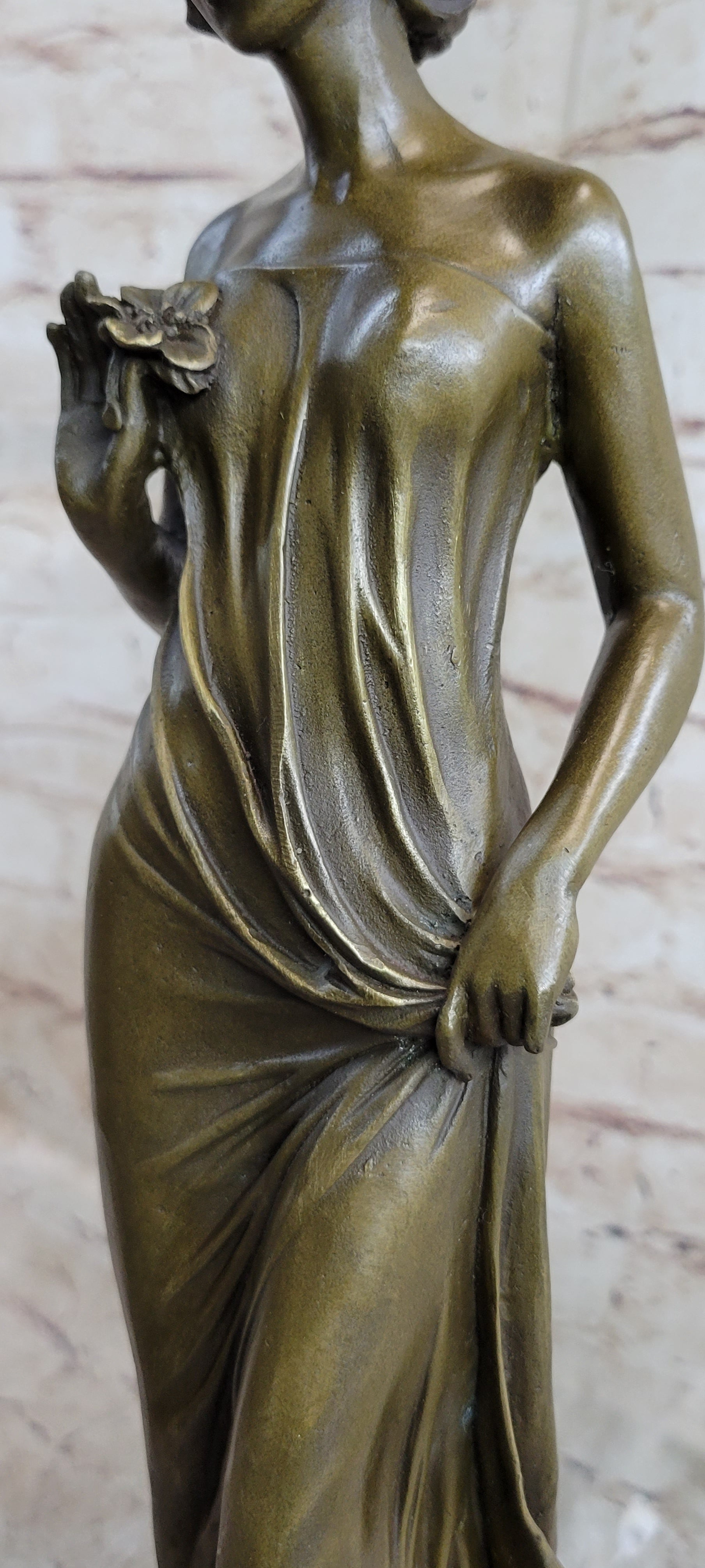 Bronze Sculpture Young Lady Gazes into a Flower by Moreau