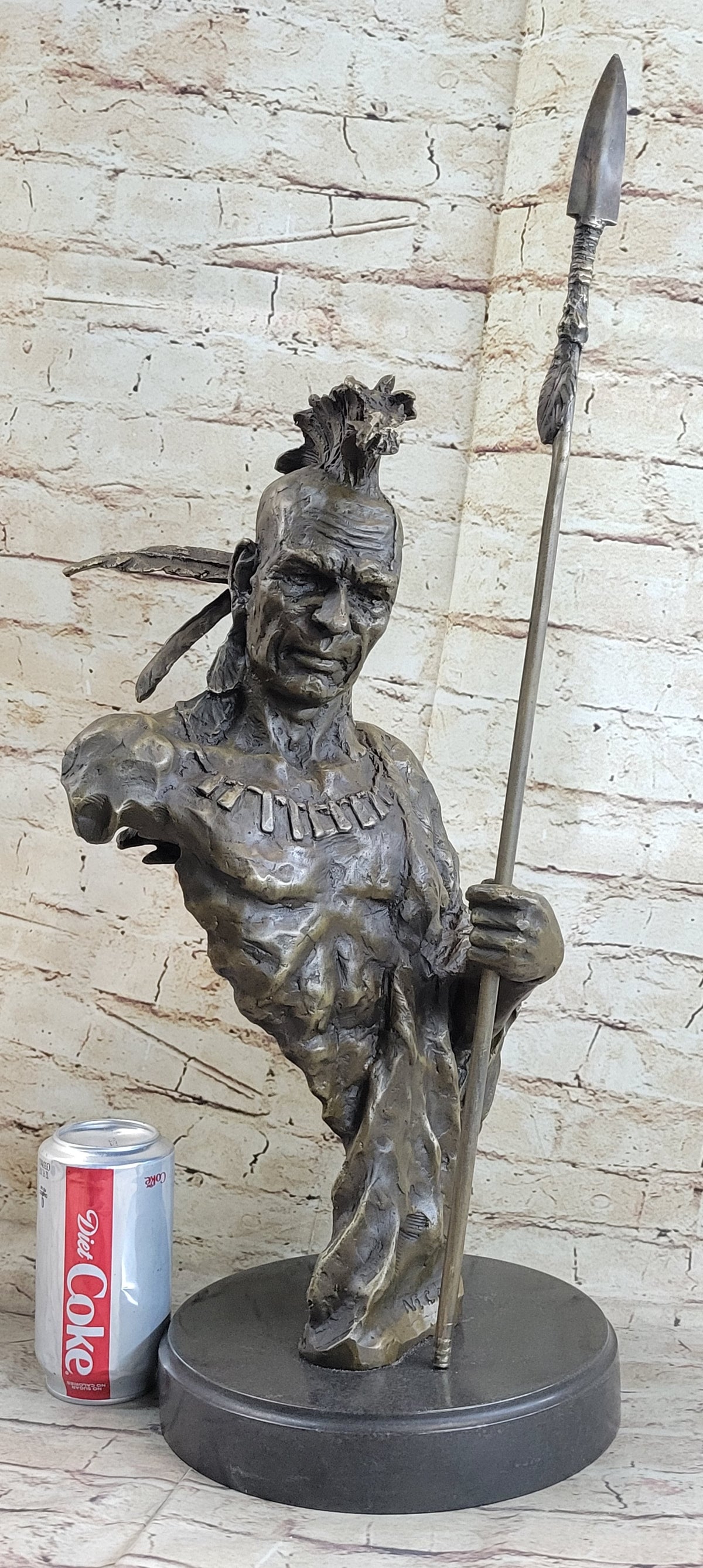Handmade Native American Indian Warrior Bronze Sculpture Statue Figurine Art