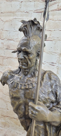 Handmade Native American Indian Warrior Bronze Sculpture Statue Figurine Art