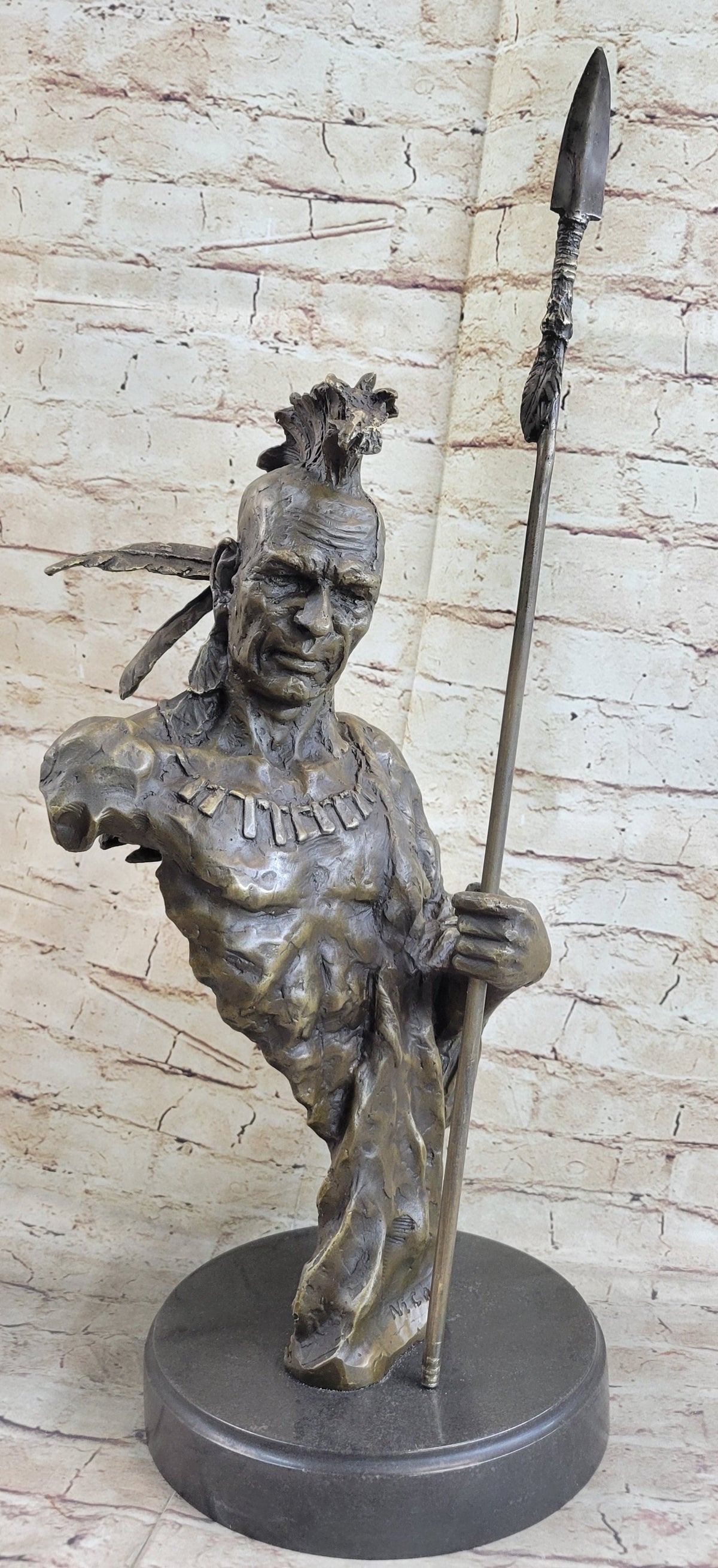 Handmade Native American Indian Warrior Bronze Sculpture Statue Figurine Art