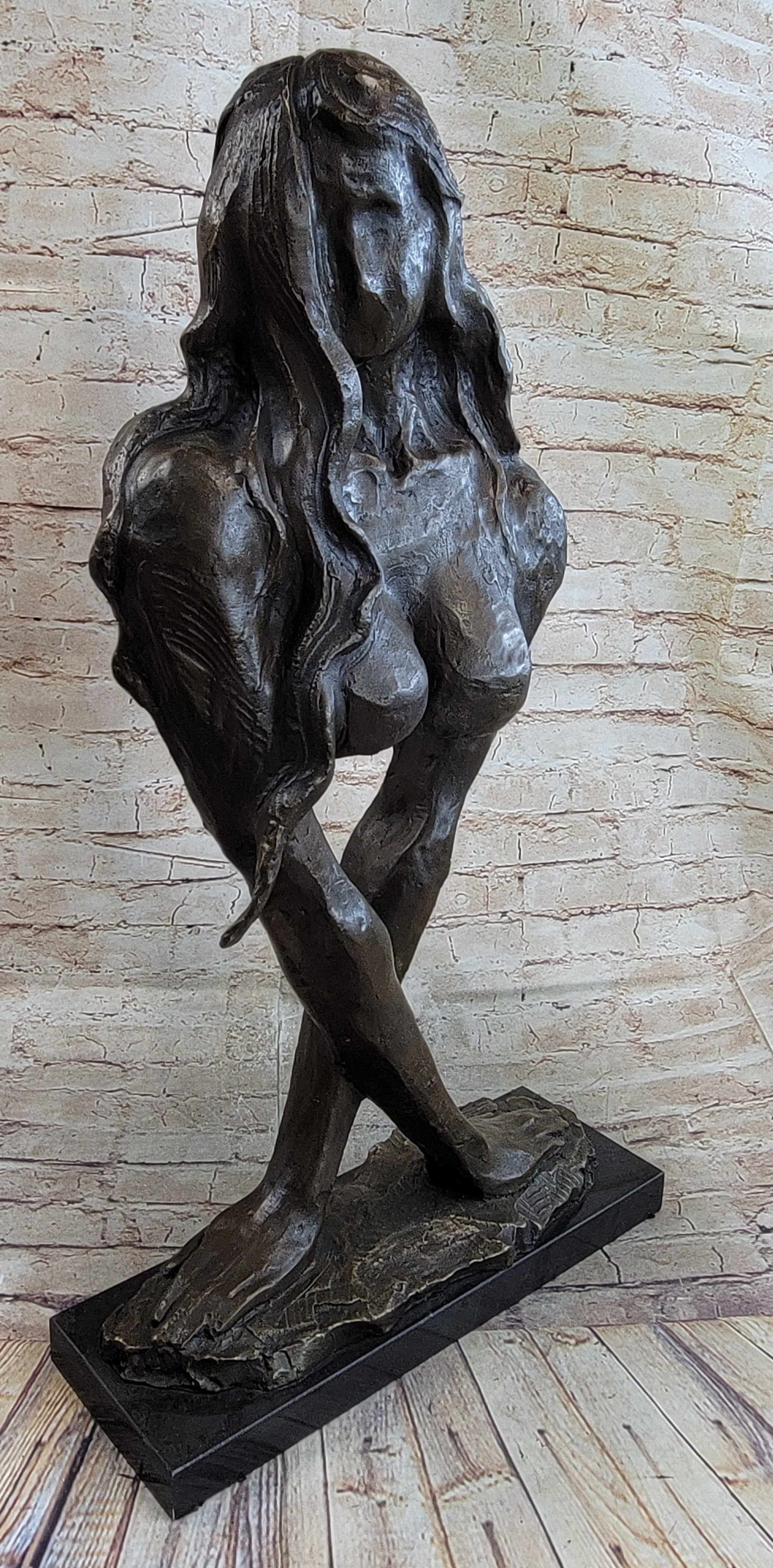 Abstract Surrealist Bronze Metal Bust of Nude Woman on Marble Base Signed Original Mario Nick