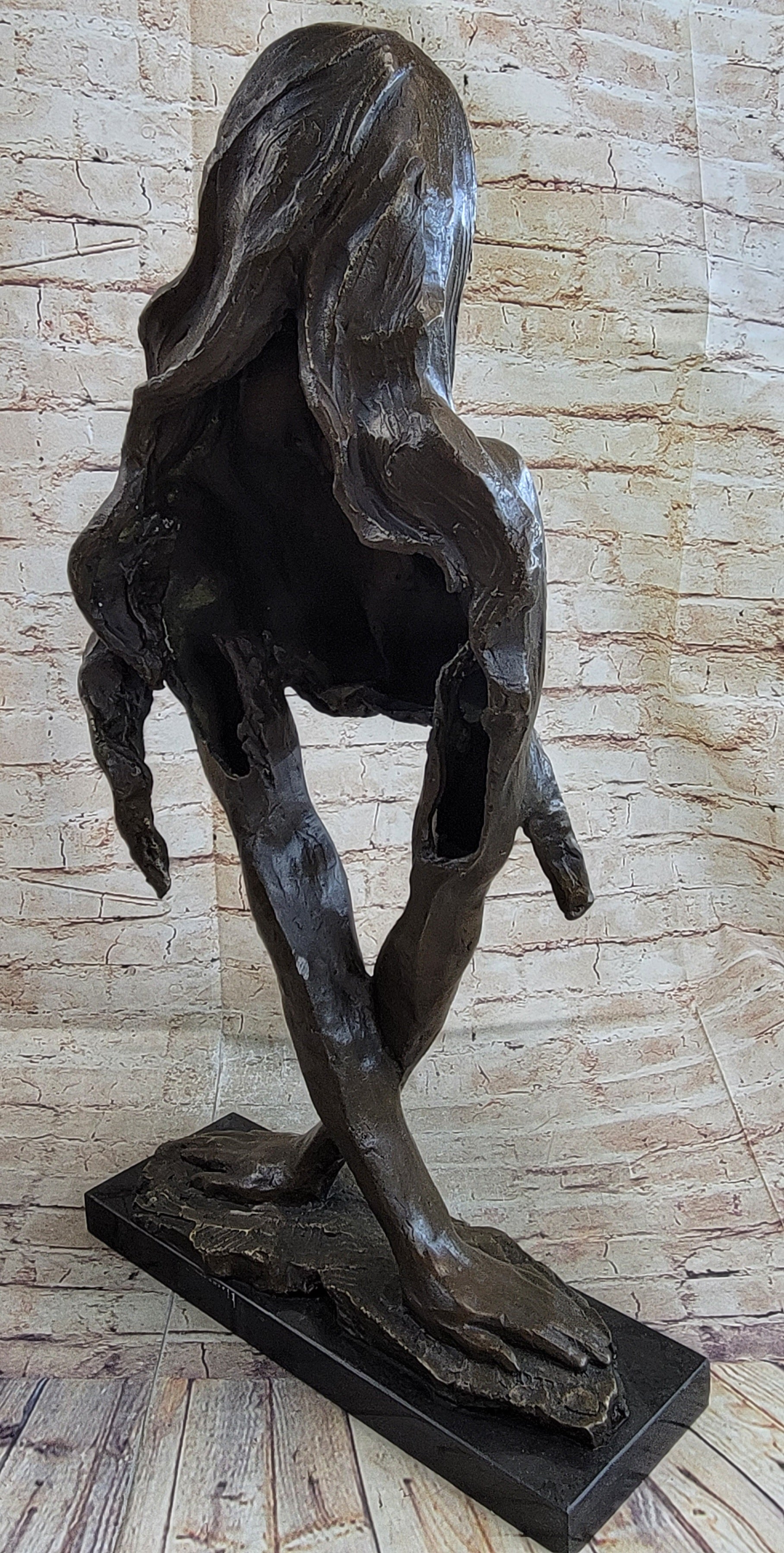 Abstract Surrealist Bronze Metal Bust of Nude Woman on Marble Base Signed Original Mario Nick