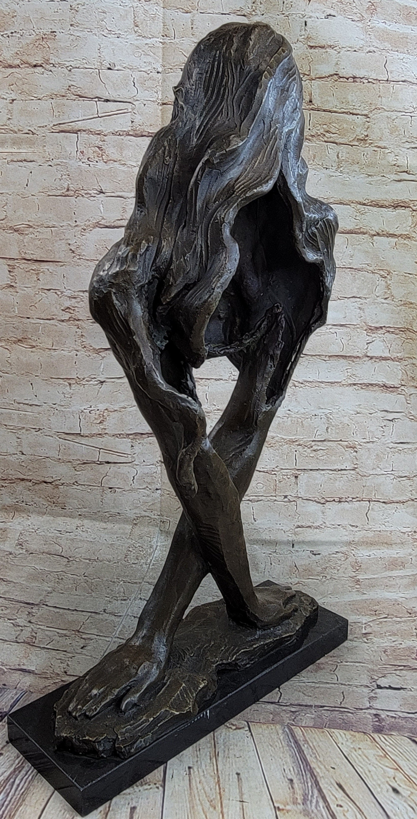 Abstract Surrealist Bronze Metal Bust of Nude Woman on Marble Base Signed Original Mario Nick