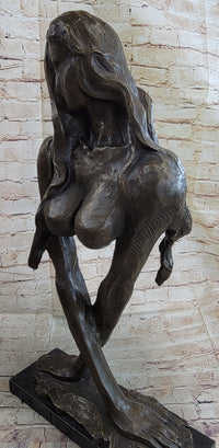Abstract Surrealist Bronze Metal Bust of Nude Woman on Marble Base Signed Original Mario Nick